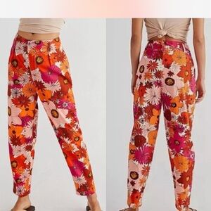 Free People Floral Pants - Pink and Orange